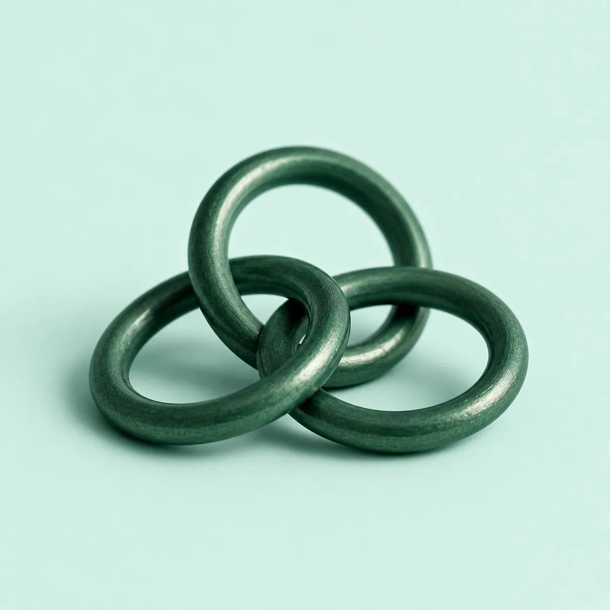 Three interlocking emerald rings